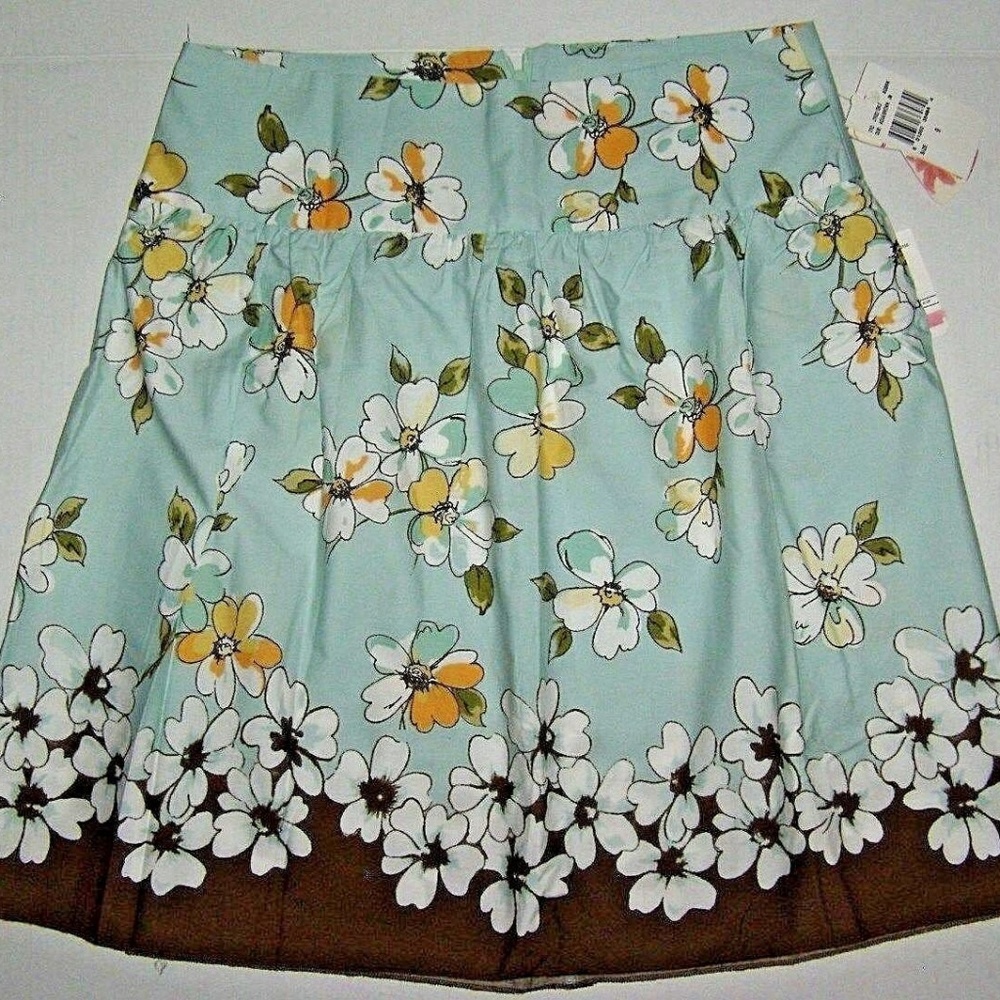 Vintage Aqua Floral Print Summer Fun Comfy Skirt